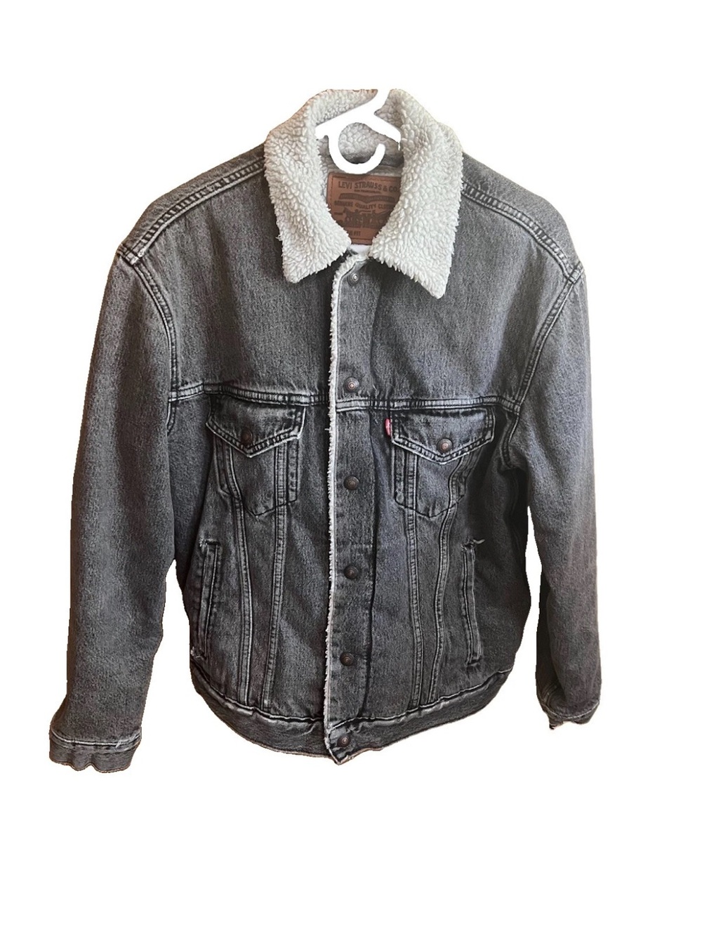 Levi's Premium Vintage Fit Sherpa Trucker Jacket Medium Washed Black Distressed